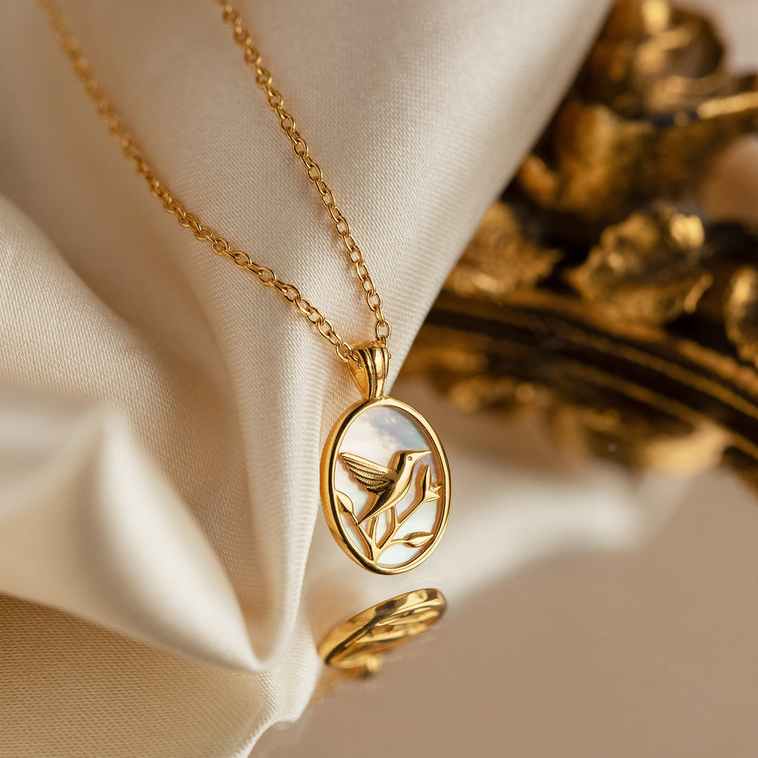 Pearl Hummingbird Necklace 18K Gold