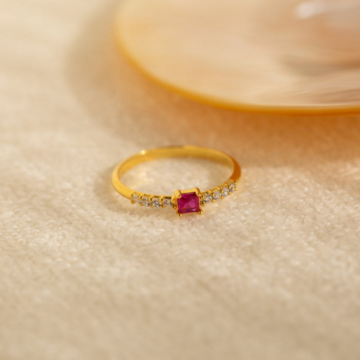 Regal Radiance: The Pave Princess Birthstone Ring